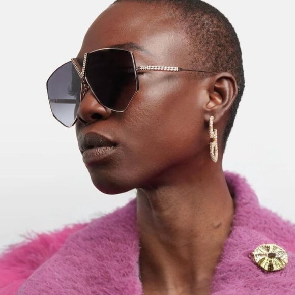 🕶️ New Valentino V-HEXAGON VLS-115A Sunglasses - Gold Frame, Grey Lenses - Picture 1 of 11